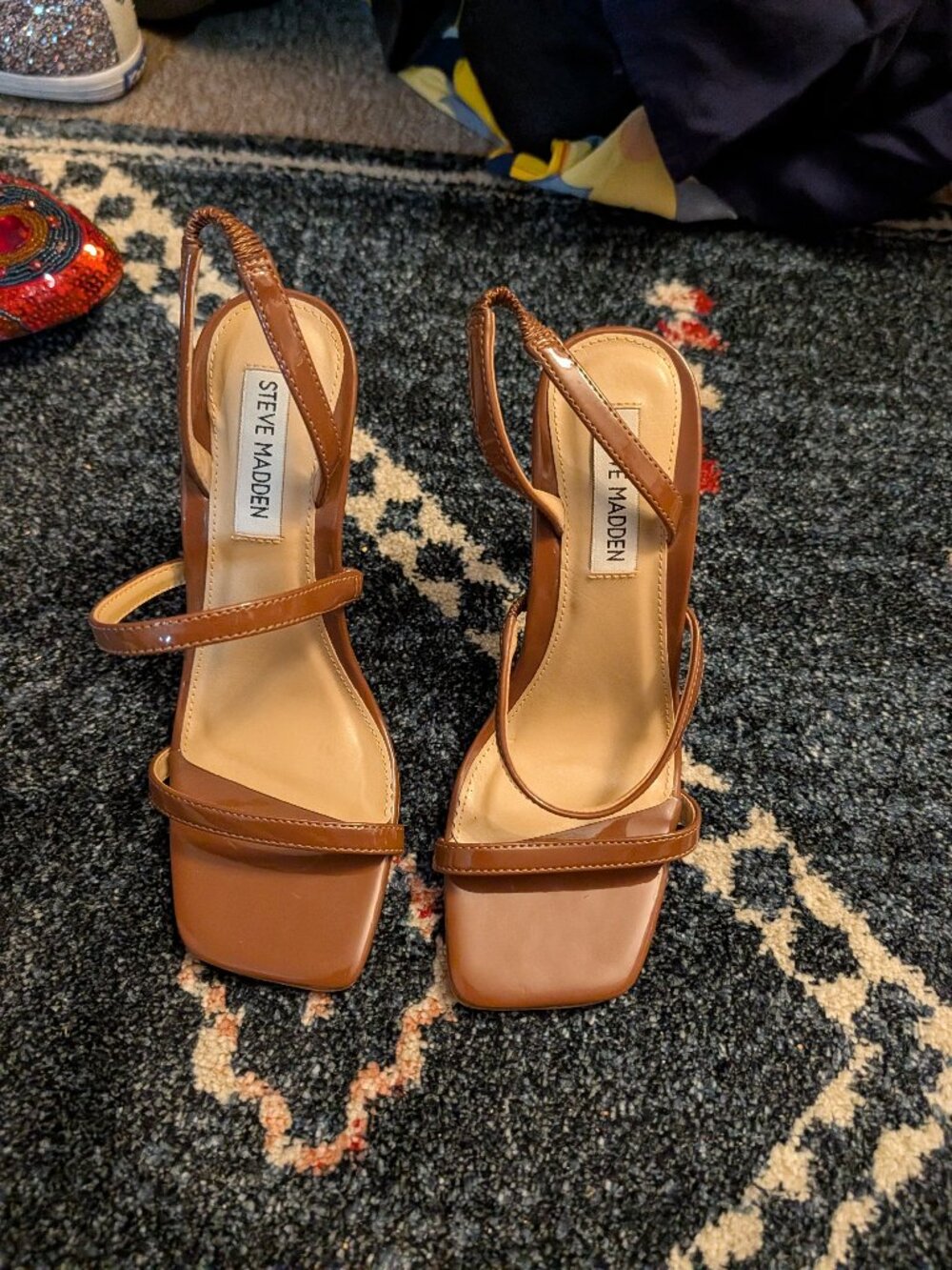 Steve Madden Gracey Cognac Patent Strappy Slingback Heels Size 6M